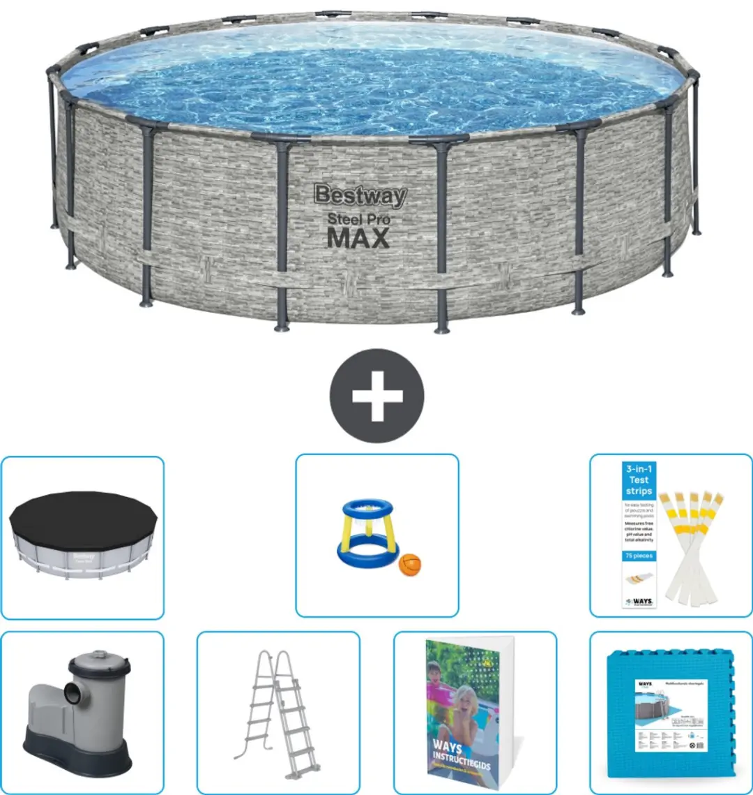 Bestway Steel Pro MAX Zwembad 488x122cm - 19.480L - Grijs