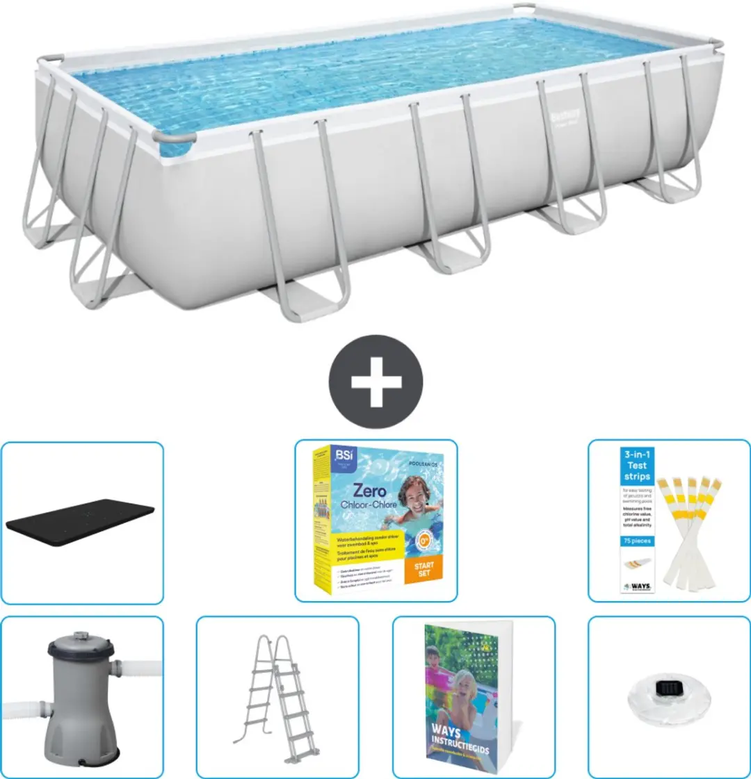 Bestway Power Steel Zwembad 488x244x122cm - Grijs - 8-delig