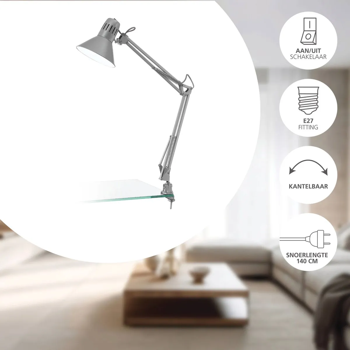 Eglo Firmo Tafellamp E27 - 73 cm - Zilver