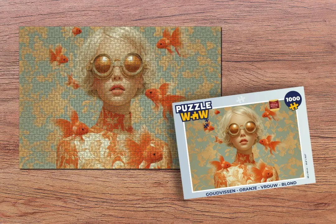 PuzzleWow Goudvissen Legpuzzel 1000 Stuks - Oranje/Vrouw/Blond