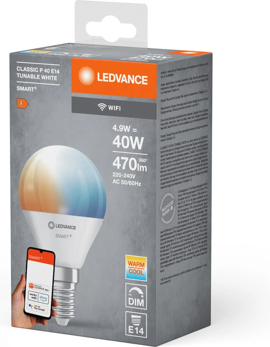 LEDVANCE SMART+ WIFI LEDlamp 4.9W 470lm - 6500K - 4 Stuks - afbeelding 5 van 6