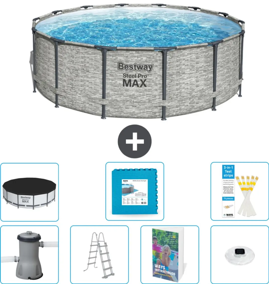 Bestway Steel Pro MAX Zwembad 427x122cm - 8-delig - Grijs