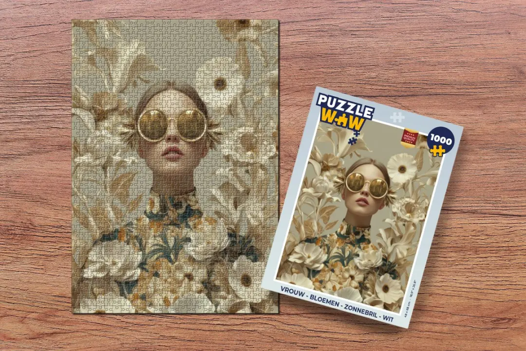 PuzzleWow Bloemen Zonnebril Puzzel 1000 Stuks - Wit