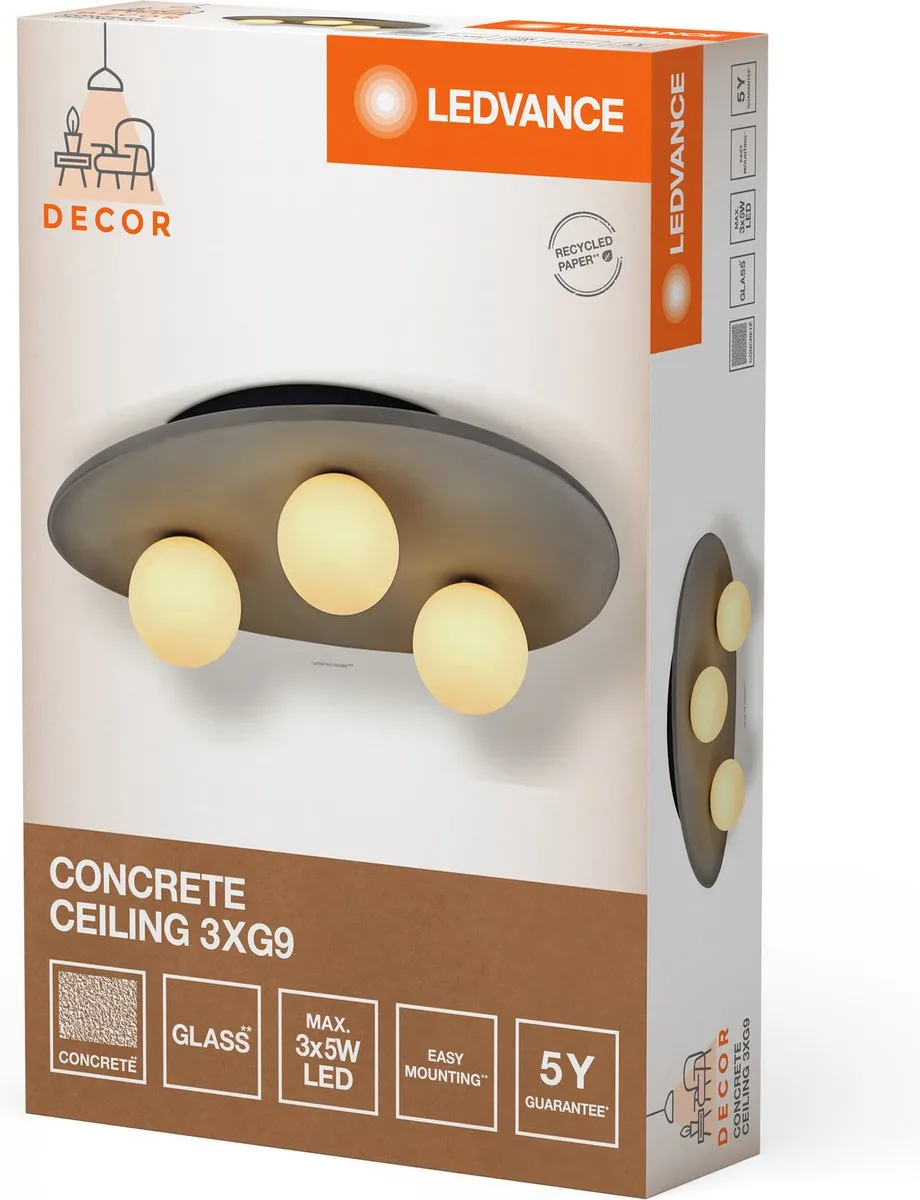 LEDVANCE Decor Concrete Nest Plafondlamp 3XG9 - Grijs - afbeelding 6 van 6
