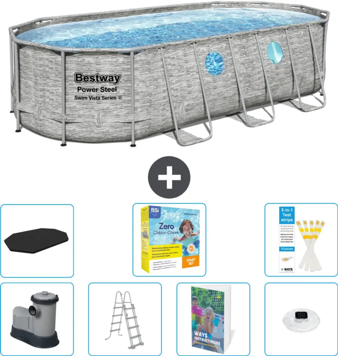 Bestway Ovaal Power Steel Swim Vista Zwembad 549x274cm - 13430L - Grijs