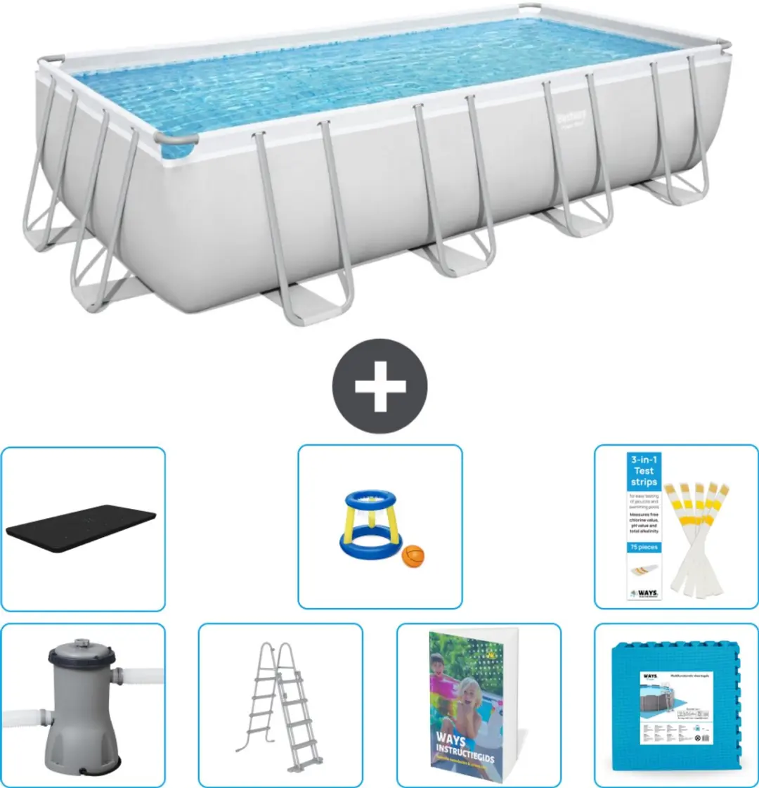 Bestway Power Steel Zwembad 488x244x122cm - Grijs - 8-delig