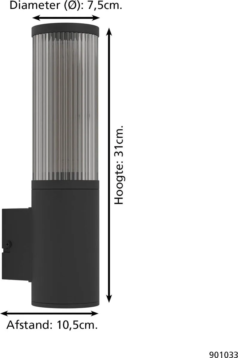 Eglo Salle Wandlamp Buiten E27 - 7,5 cm Smoke - Zwart - afbeelding 6 van 6