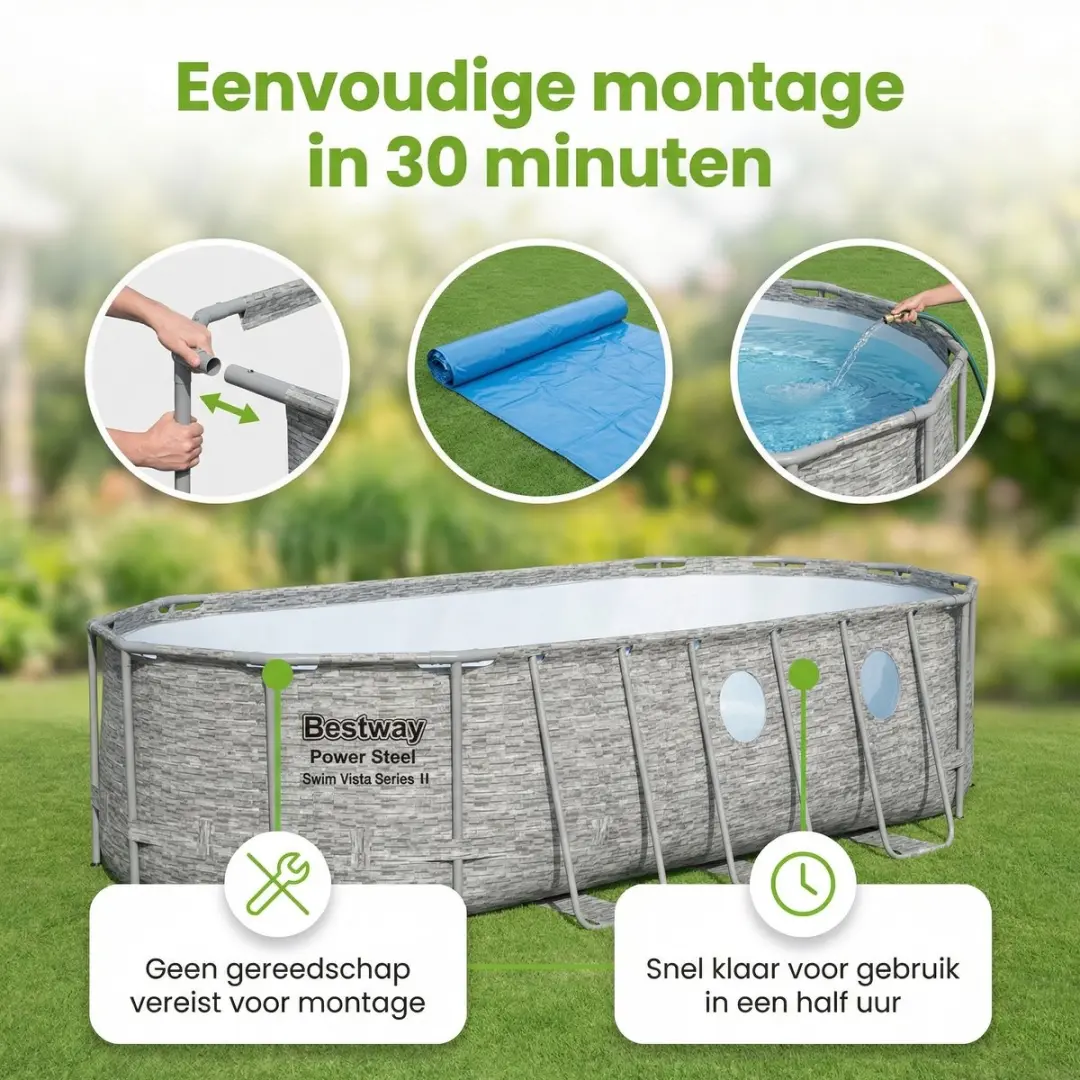 Bestway Ovaal Power Steel Swim Vista Zwembad 56716-Grijs - 13430L - 8-delig