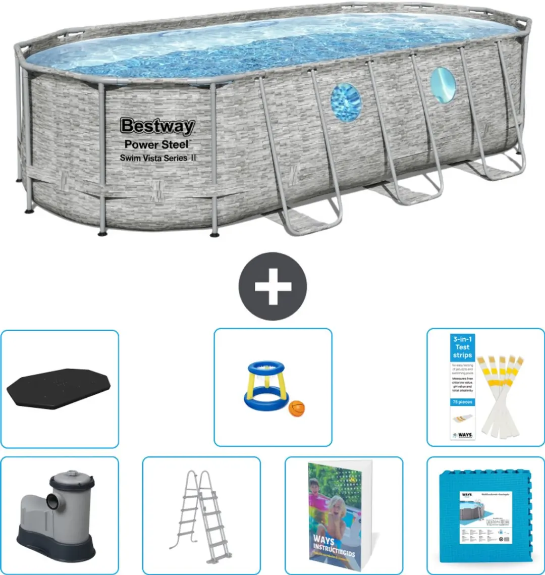 Bestway Ovaal Power Steel Swim Vista Zwembad 56716-Grijs