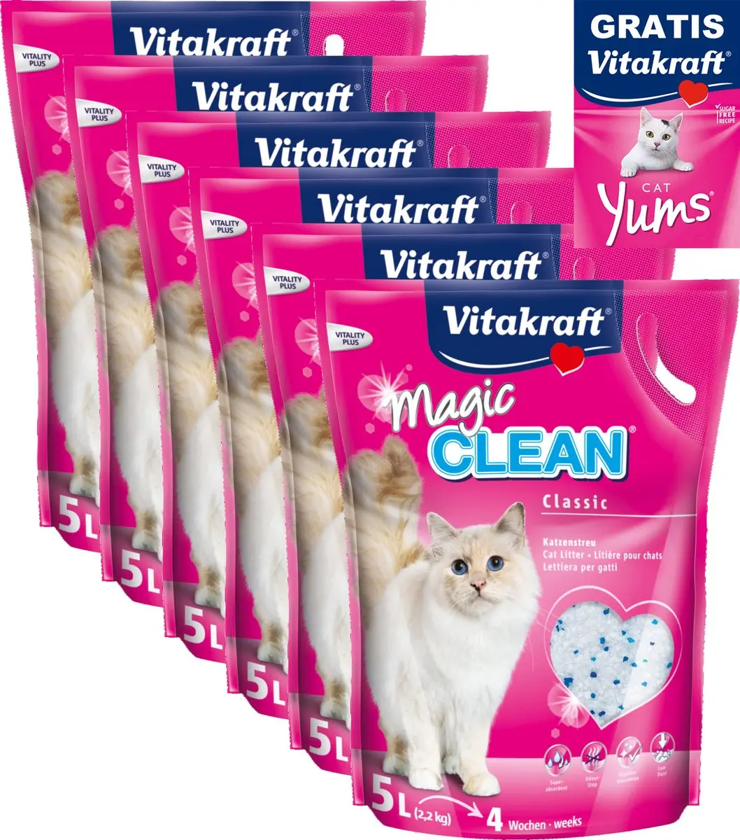 Vitakraft Magic Clean Silicaat Kattenbakvulling 30L - 6x5L + Snacks