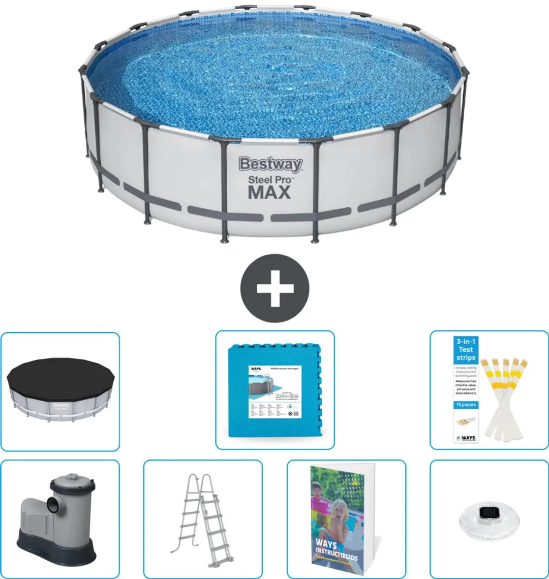 Bestway Steel Pro MAX Zwembad 488x122cm - Grijs - 8-delig