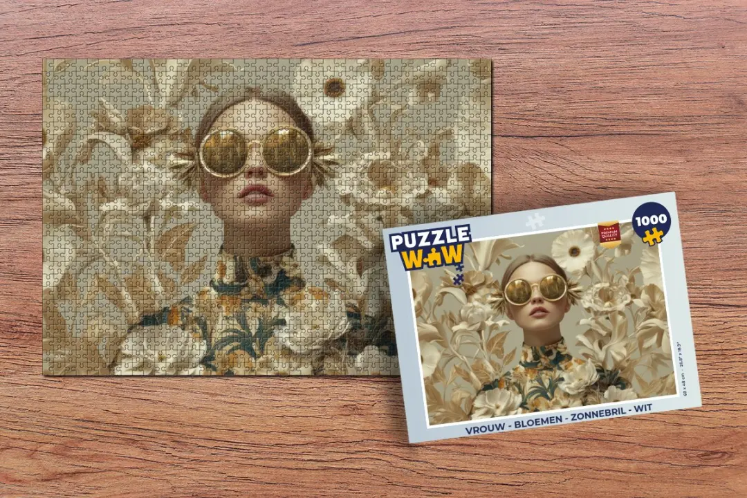 PuzzleWow Bloemen Zonnebril Legpuzzel 1000 Stuks - Wit