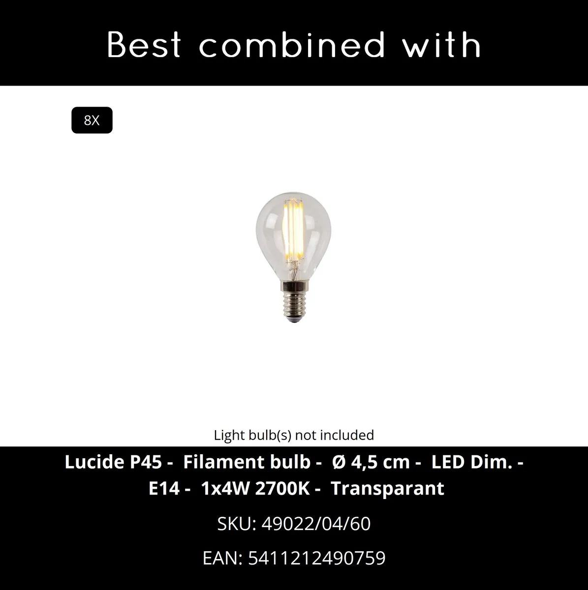 Lucide Chayanne Hanglamp 8xE14 - Zwart