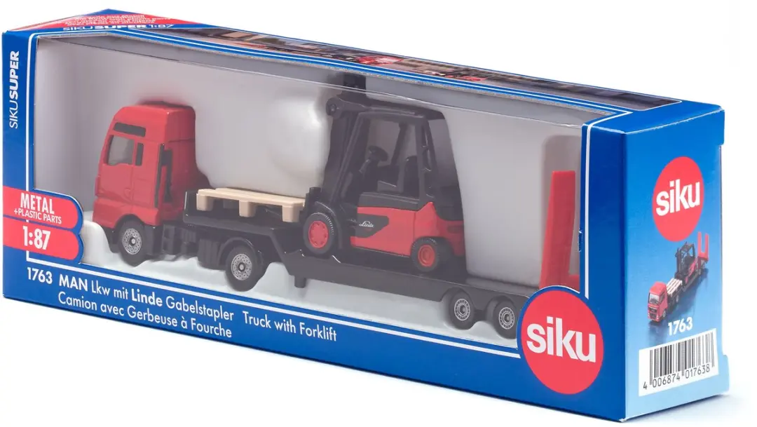 SIKU 1763 MAN Vrachtwagen met Linde Vorkheftruck 1:87 - Rood