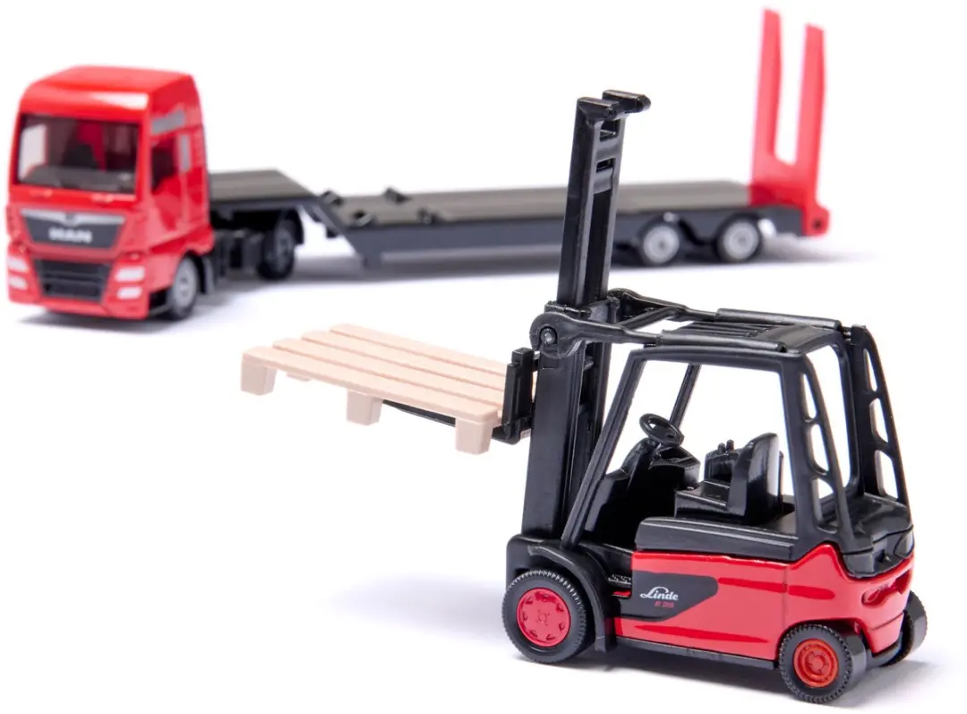 SIKU 1763 MAN Vrachtwagen met Linde Vorkheftruck 1:87 - Rood