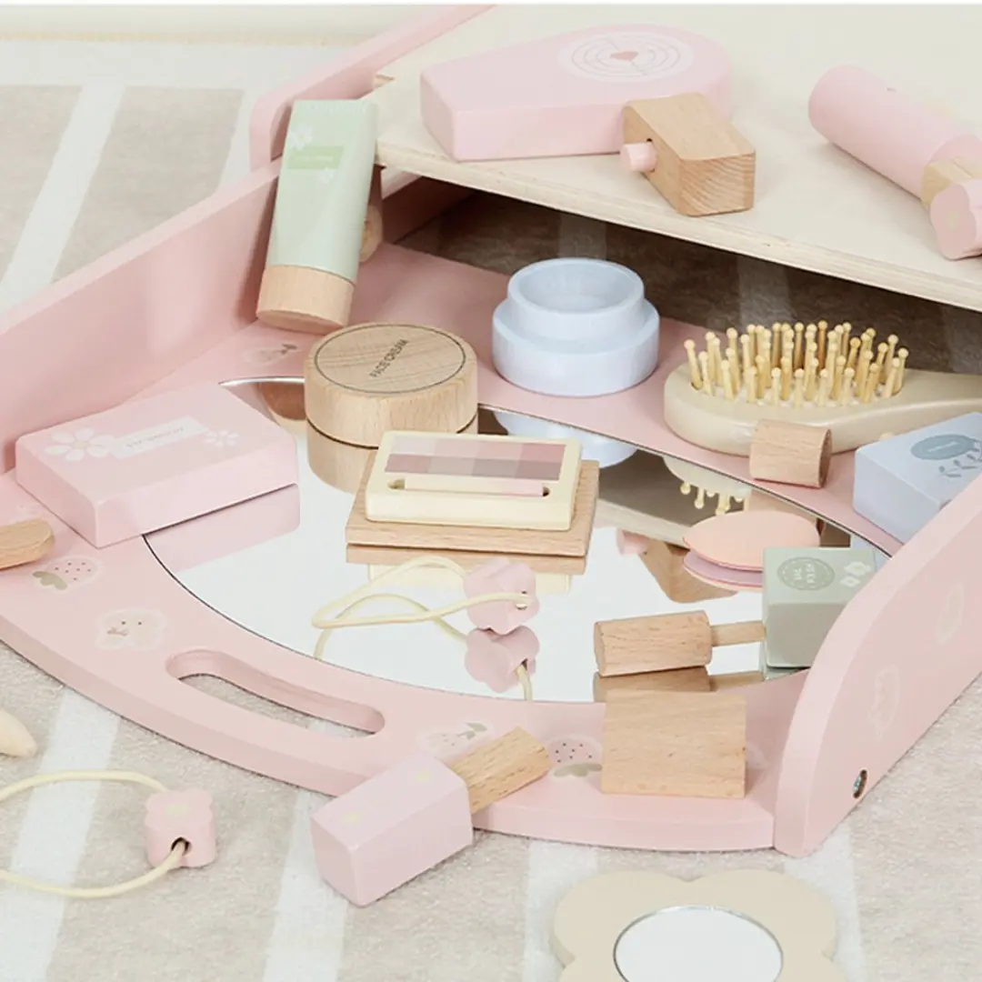 LiasToys Houten Kaptafel Speelgoedset - Pastel Roze - Incl. Accessoires
