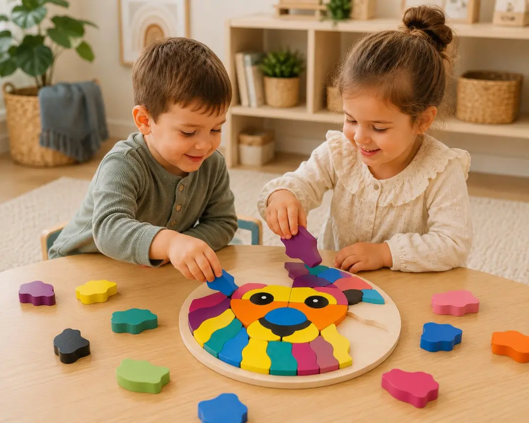 Playing Kids Houten Puzzel Leeuw/Tijger 29cm
