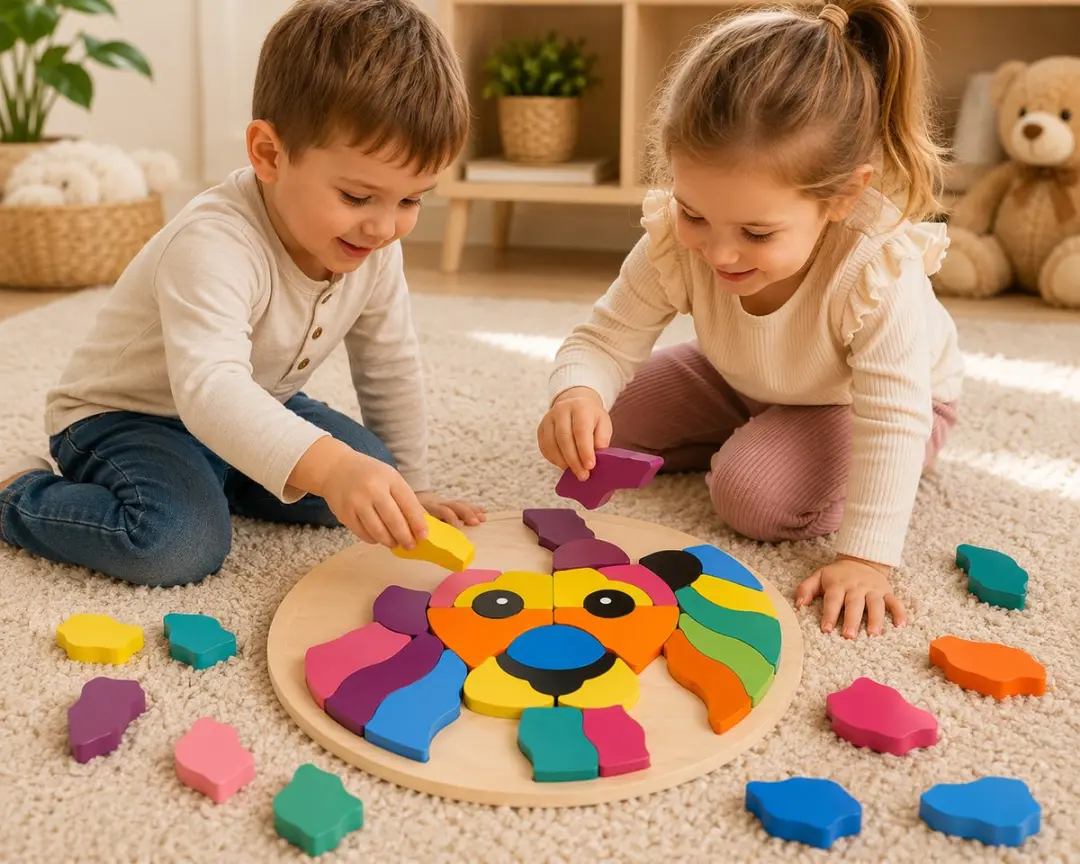 Playing Kids Houten Puzzel Leeuw/Tijger 29cm - Educatief Speelgoed