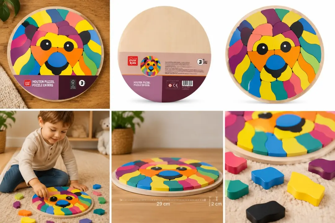 Playing Kids Houten Puzzel Leeuw/Tijger 29cm - Educatief Speelgoed