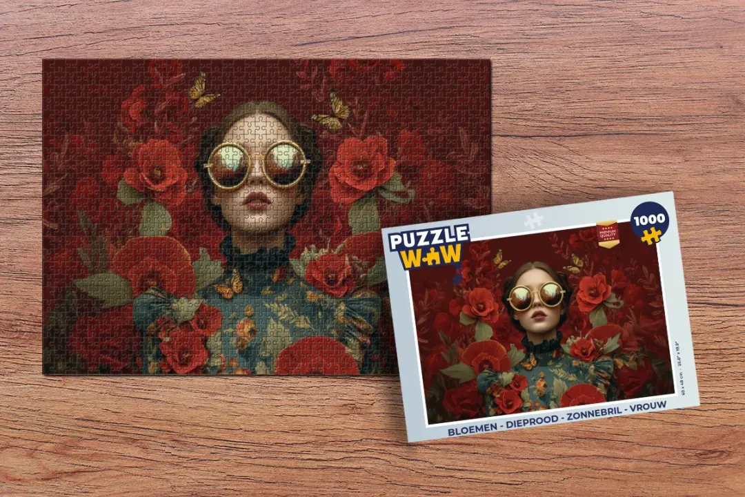 PuzzleWow Bloemen Zonnebril Vrouw Legpuzzel 1000 Stuks - Dieprood