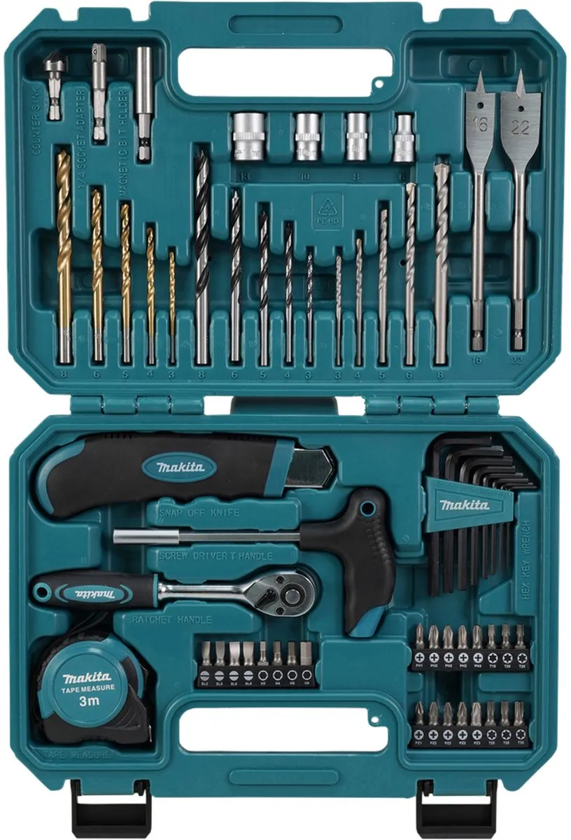 Makita E-15095 Boor- en bitassortiment 60-delig - Metaal/Hout/Beton