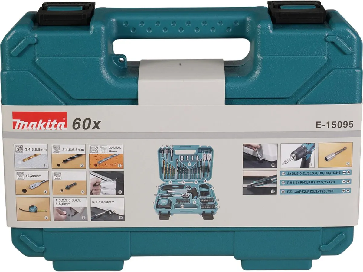 Makita E-15095 Boor- en bitassortiment 60-delig - Metaal/Hout/Beton
