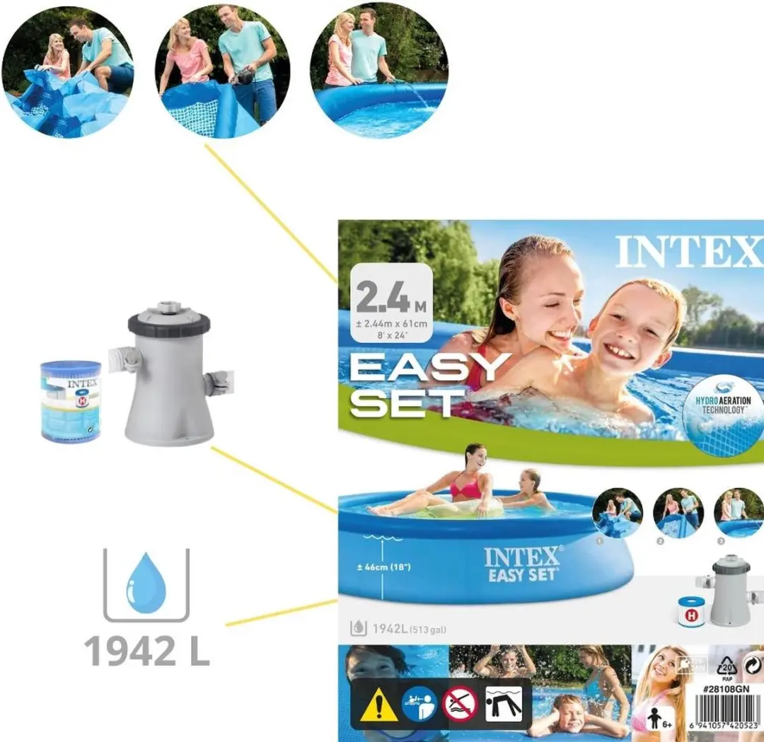 Intex Easy Set 28108GN Opblaaszwembad 244x61cm - Blauw - 1942L