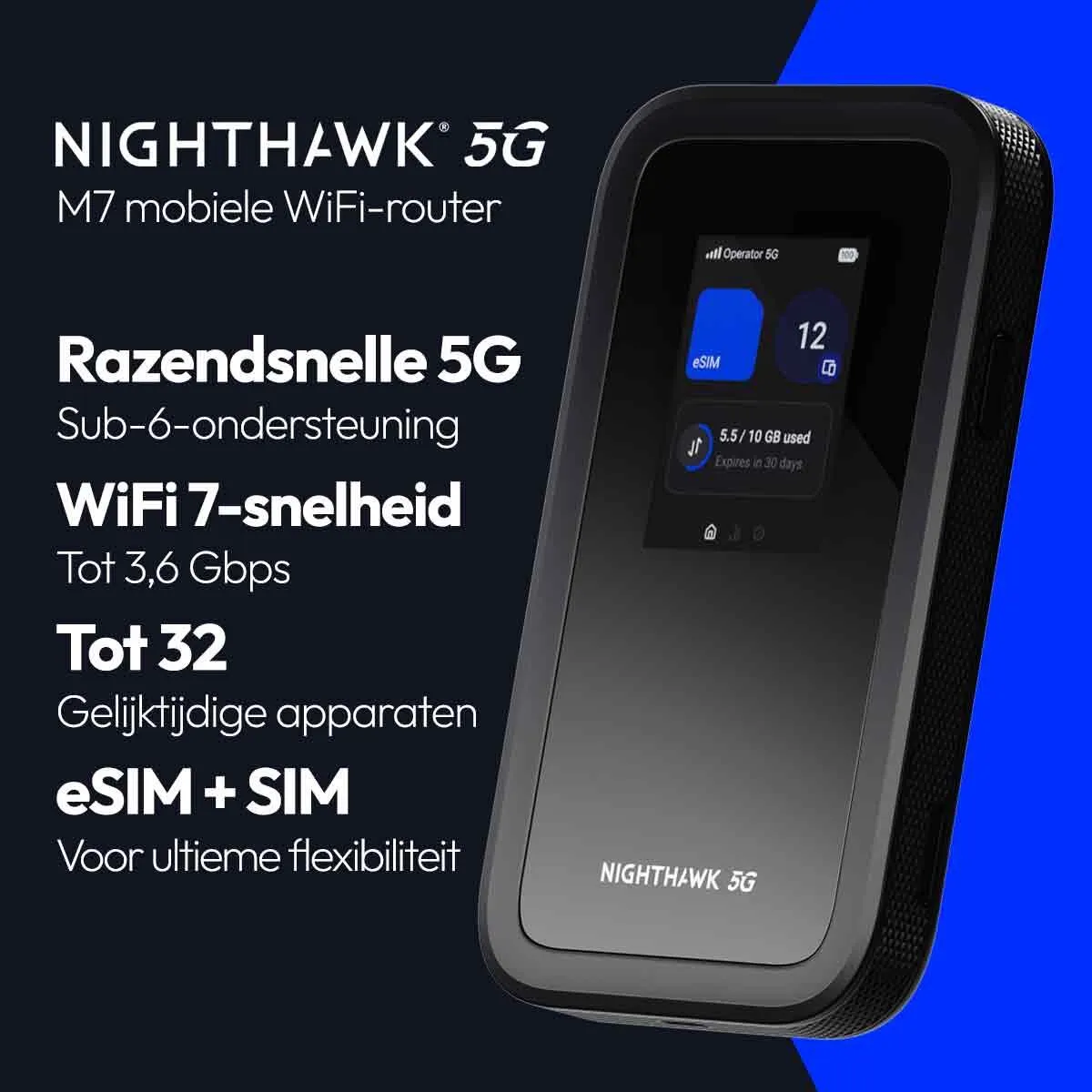 Netgear Nighthawk M7 MH7150 5G WiFi 7 Router - Zwart