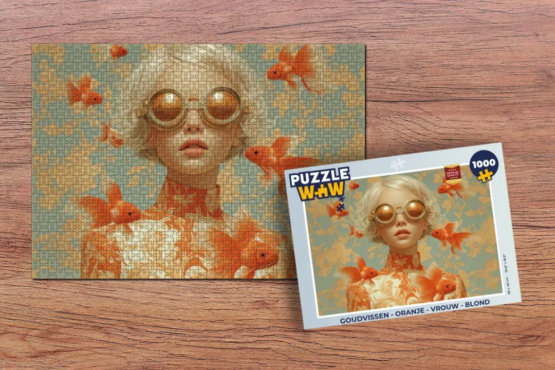 PuzzleWow Goudvissen Legpuzzel 1000 Stuks - Oranje/Vrouw/Blond
