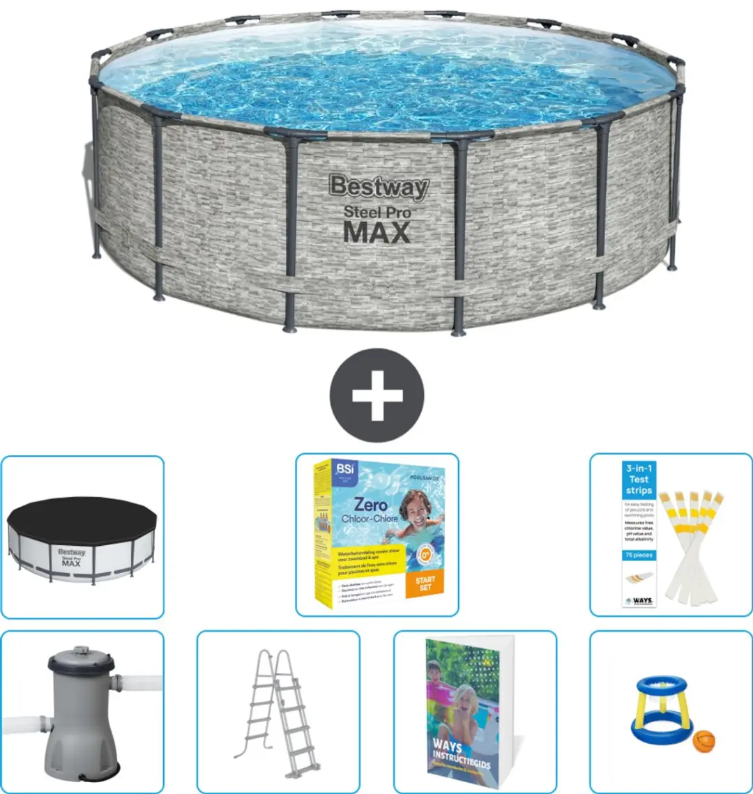 Bestway Steel Pro MAX Zwembad 427x122cm - 15.232L - Grijs