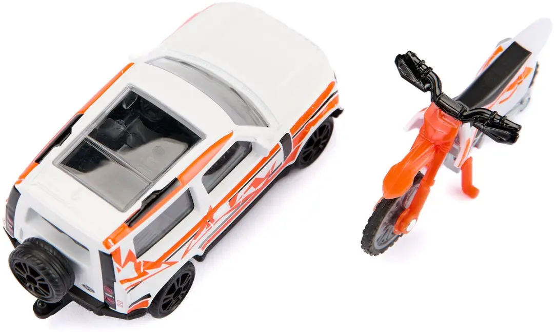 SIKU 1114 Land Rover Defender met KTM Moto - Wit/Bruin