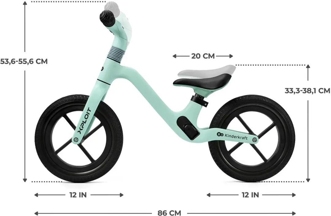 KinderKraft XPLOIT Loopfiets 12" - Verstelbaar - Turkoois