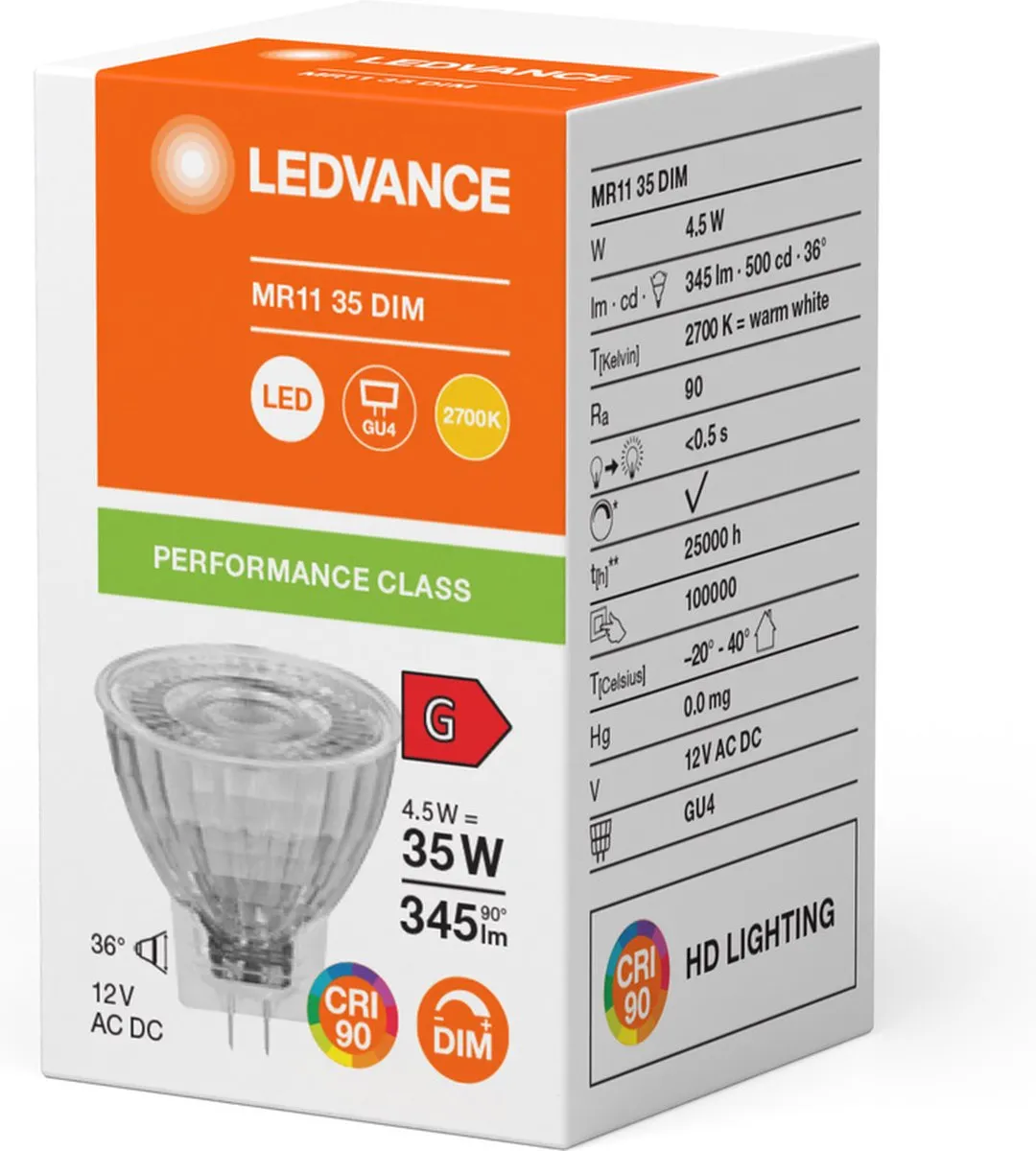 LEDVANCE Performance LED Spot Reflector GU4 MR11 4.5W - 345lm - 2700K