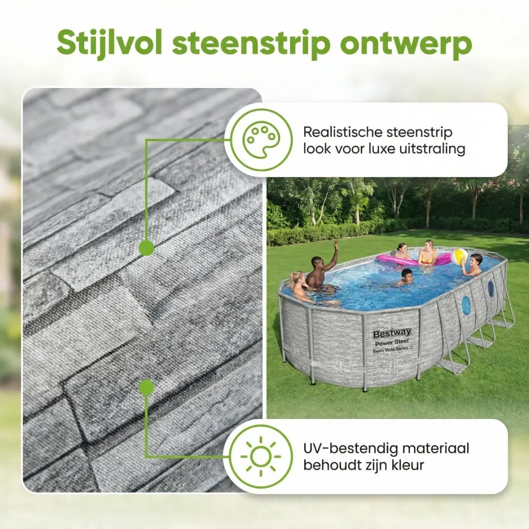 Bestway Ovaal Power Steel Swim Vista Zwembad 56716-Grijs - 13430L