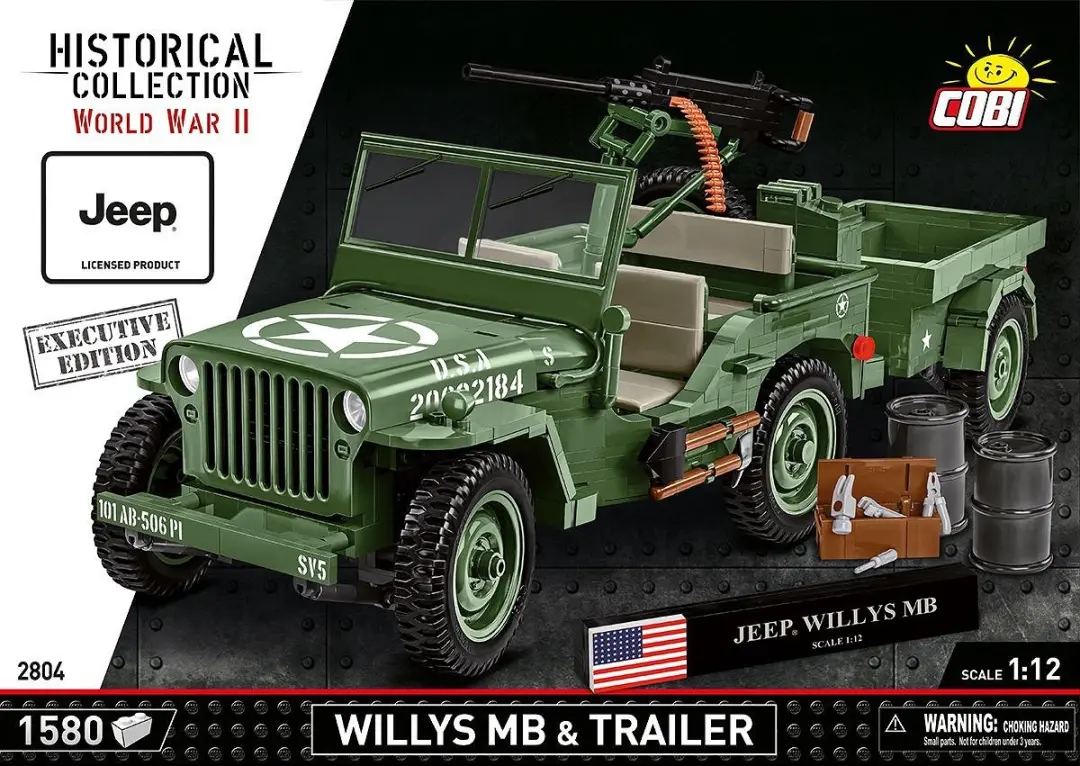 Cobi 2804 Willys MB + Trailer & M2 Gun - 1580 Stukken - Meerkleurig