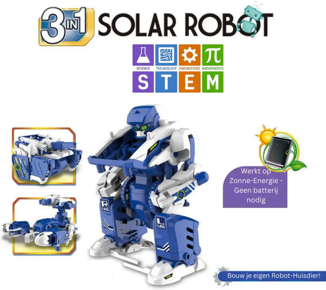 360 Toys TXMR-264 Robot Bouwpakket 3-in-1 Solar - 190 Stuks - Blauw