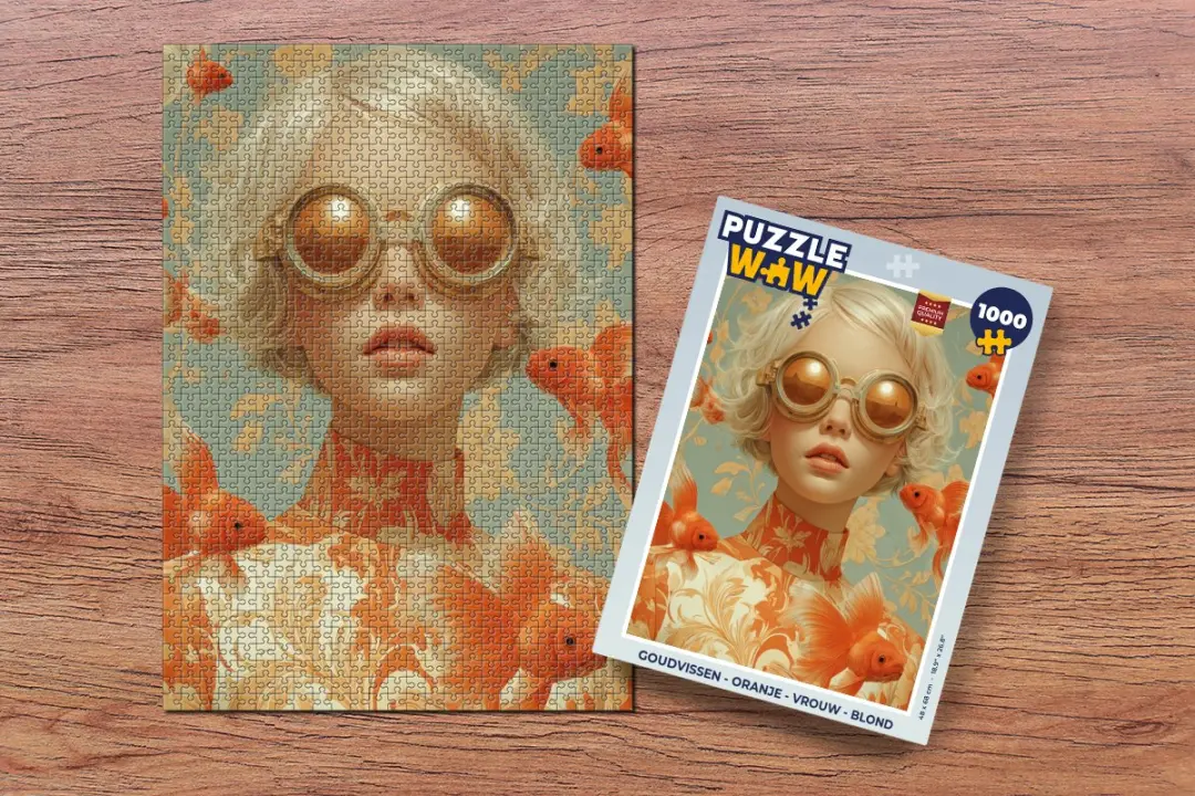 PuzzleWow Goudvissen Legpuzzel 1000 Stuks - Oranje/Vrouw/Blond