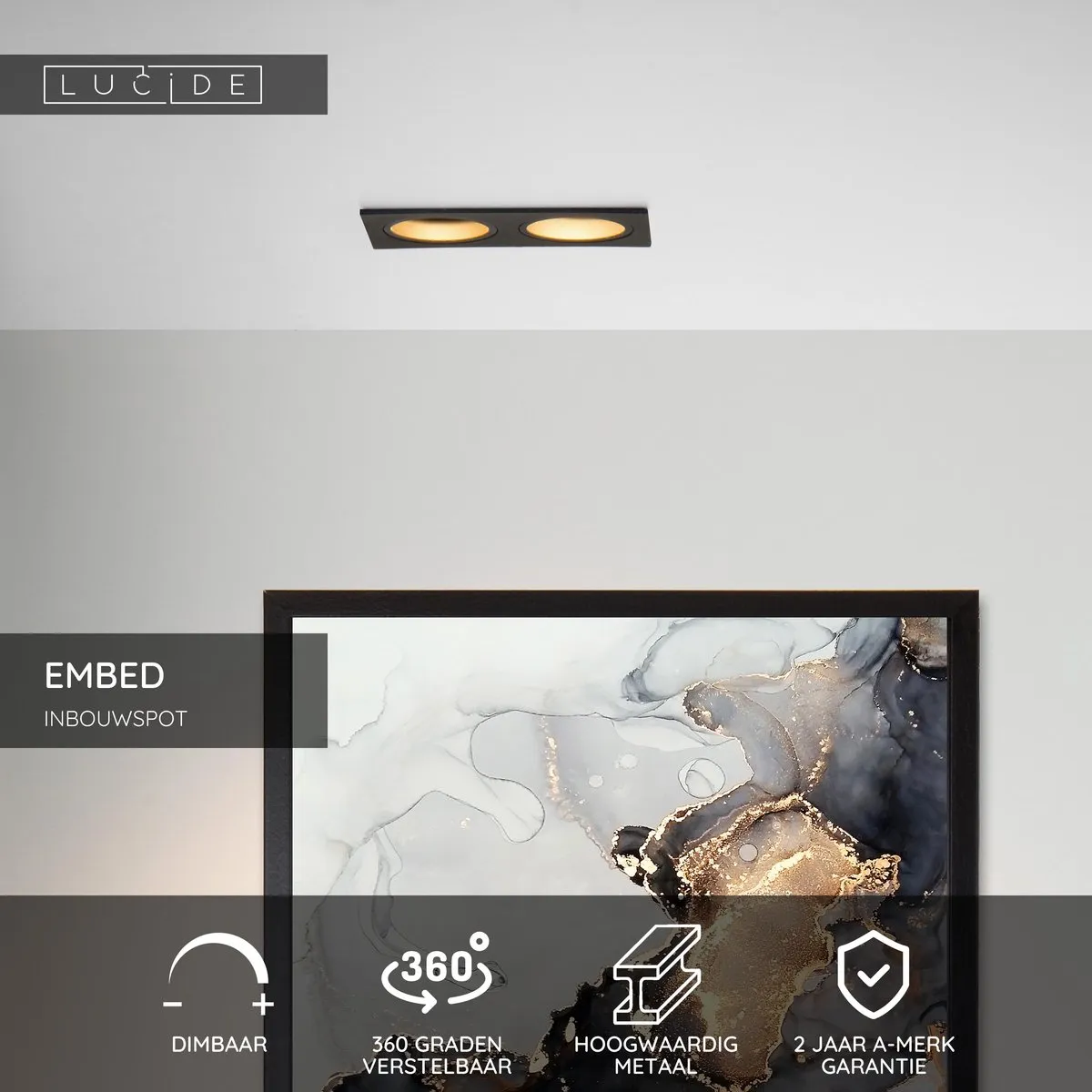 Lucide Embed Inbouwspot 2xGU10