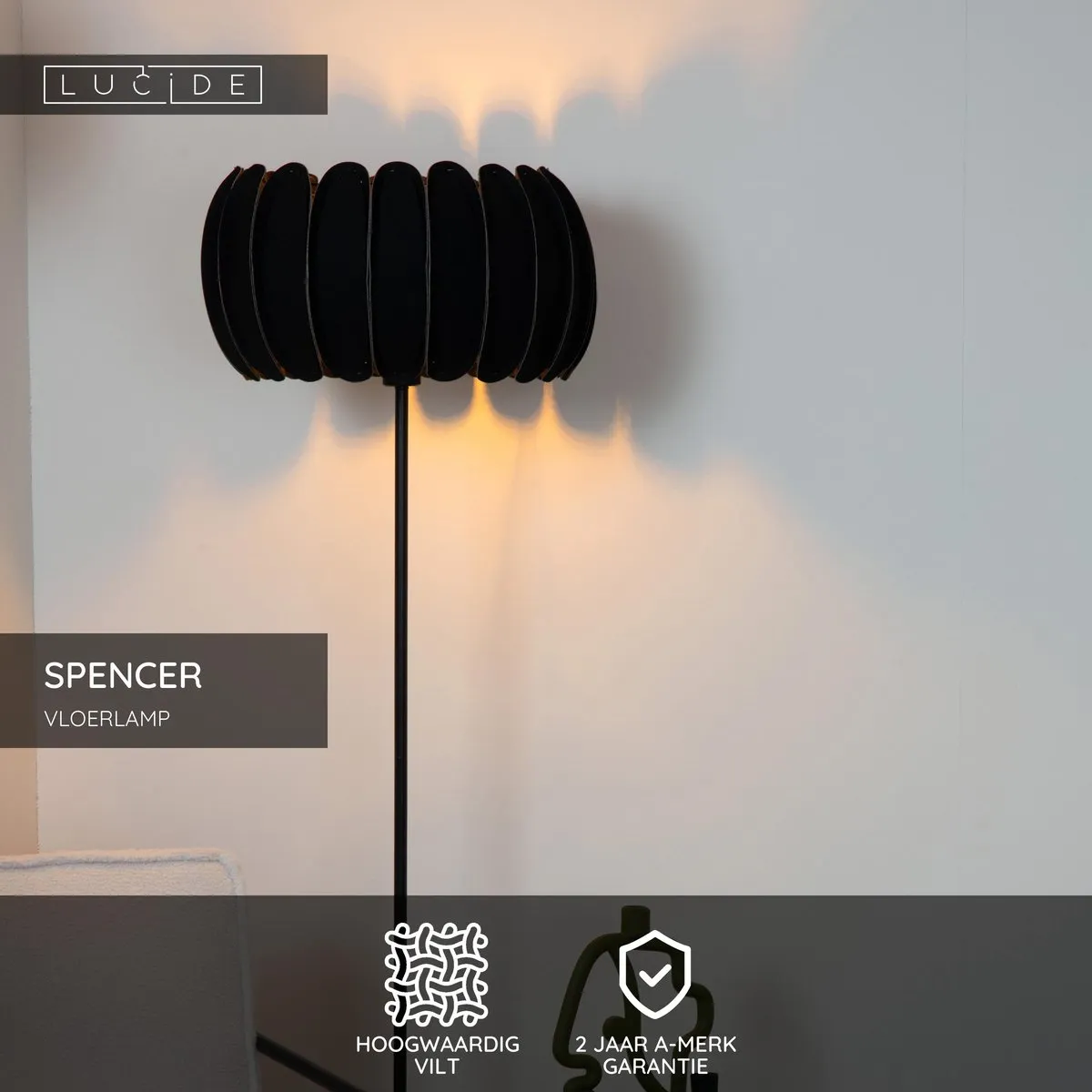 Lucide Spencer Vloerlamp Ø40cm - Zwart