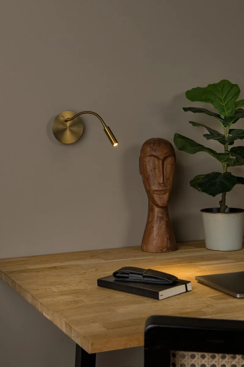 Lucide JOLIJN Oplaadbare Bedlamp Wandlamp 1x2W 3000K - Ø11cm Mat Goud/Messing