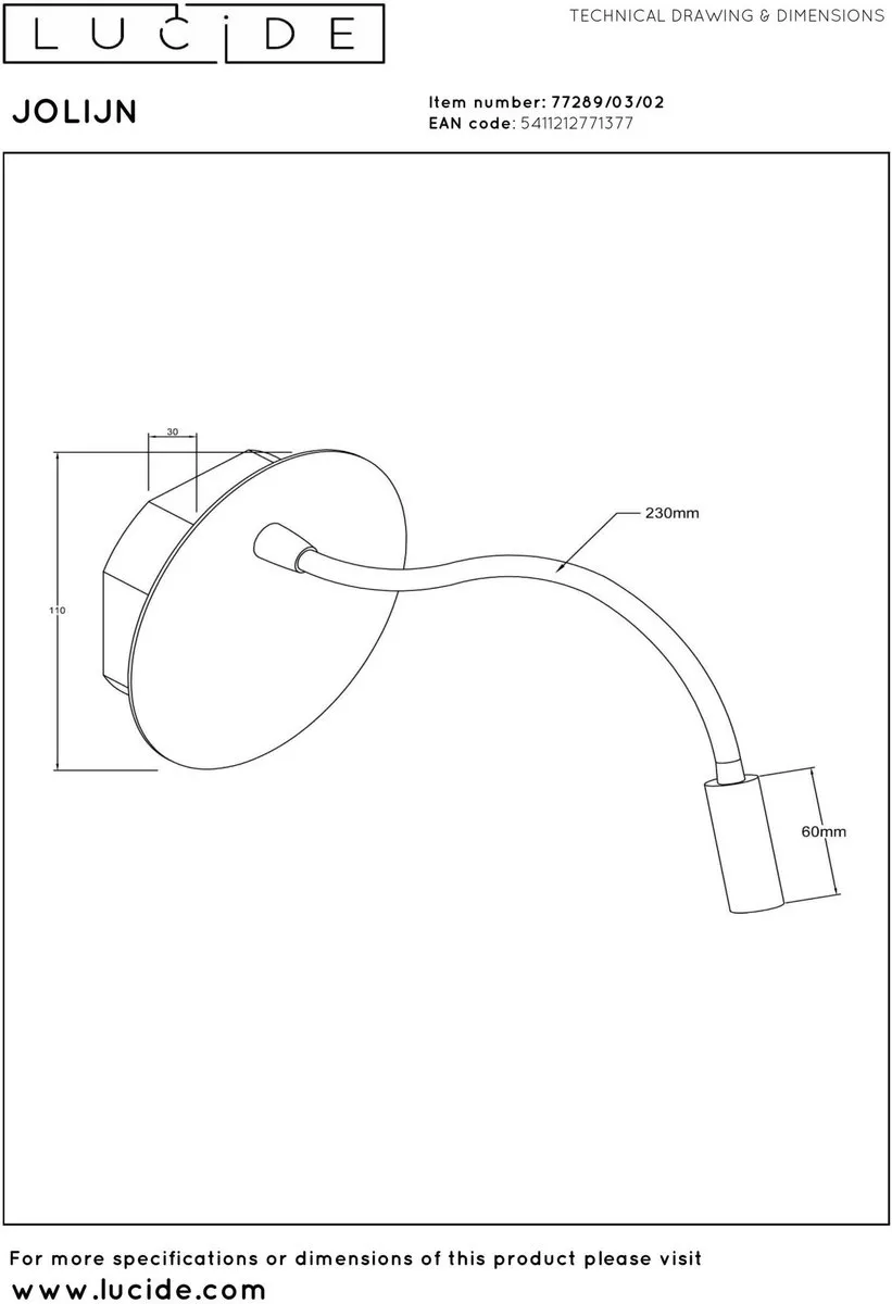 Lucide JOLIJN Oplaadbare Bedlamp Wandlamp 1x2W 3000K - Ø11cm Mat Goud/Messing