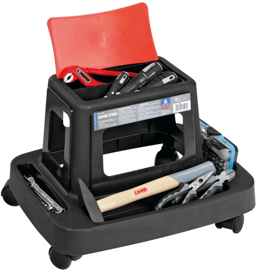 Lampa Werkstoel met Wielen - 120 kg - Zwart/Rood