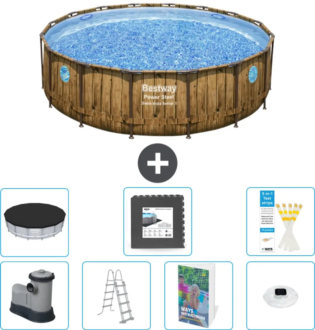 Bestway Rond Power Steel Swim Vista Zwembad 488cm - 19.480L - 8-delig