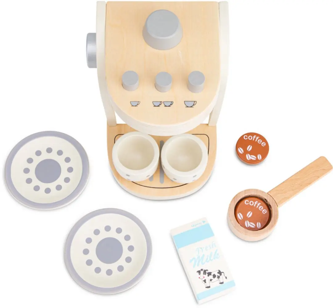 New Classic Toys Houten Speelgoedkoffiezetapparaat & Mixerset - Blauw/Beige
