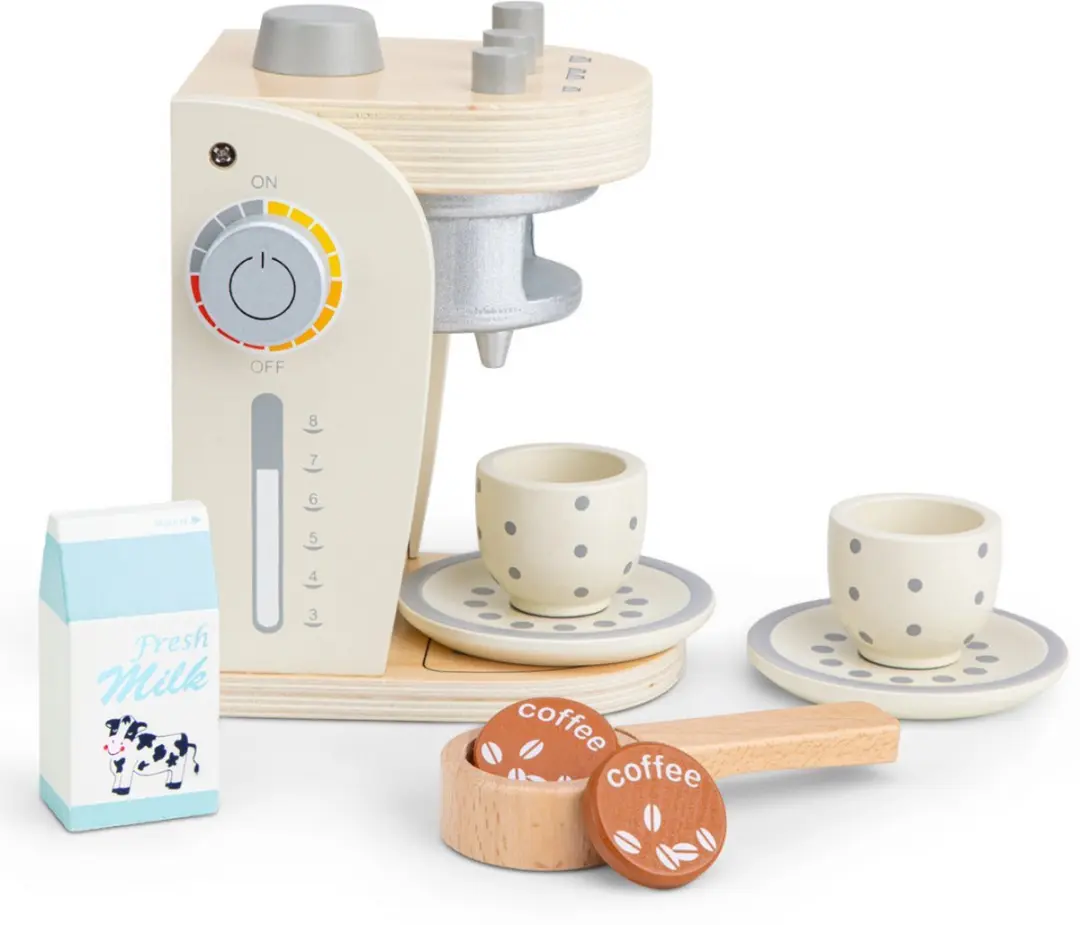 New Classic Toys Houten Speelgoedkoffiezetapparaat & Mixerset - Blauw/Beige