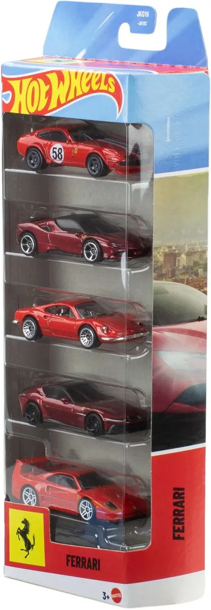 Hot Wheels Ferrari JLN12 Speelgoedauto Set - 5 Stuks Rood