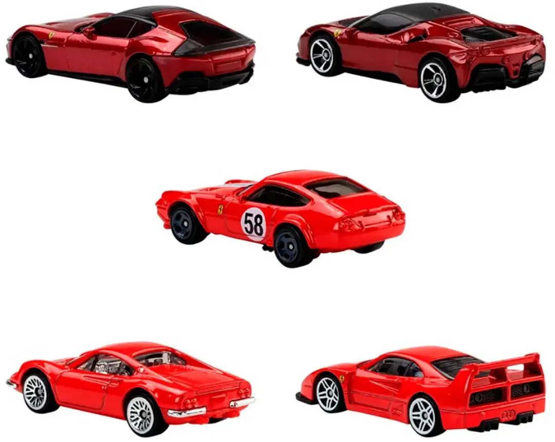 Hot Wheels Ferrari JLN12 Speelgoedauto Set - 5 Stuks Rood