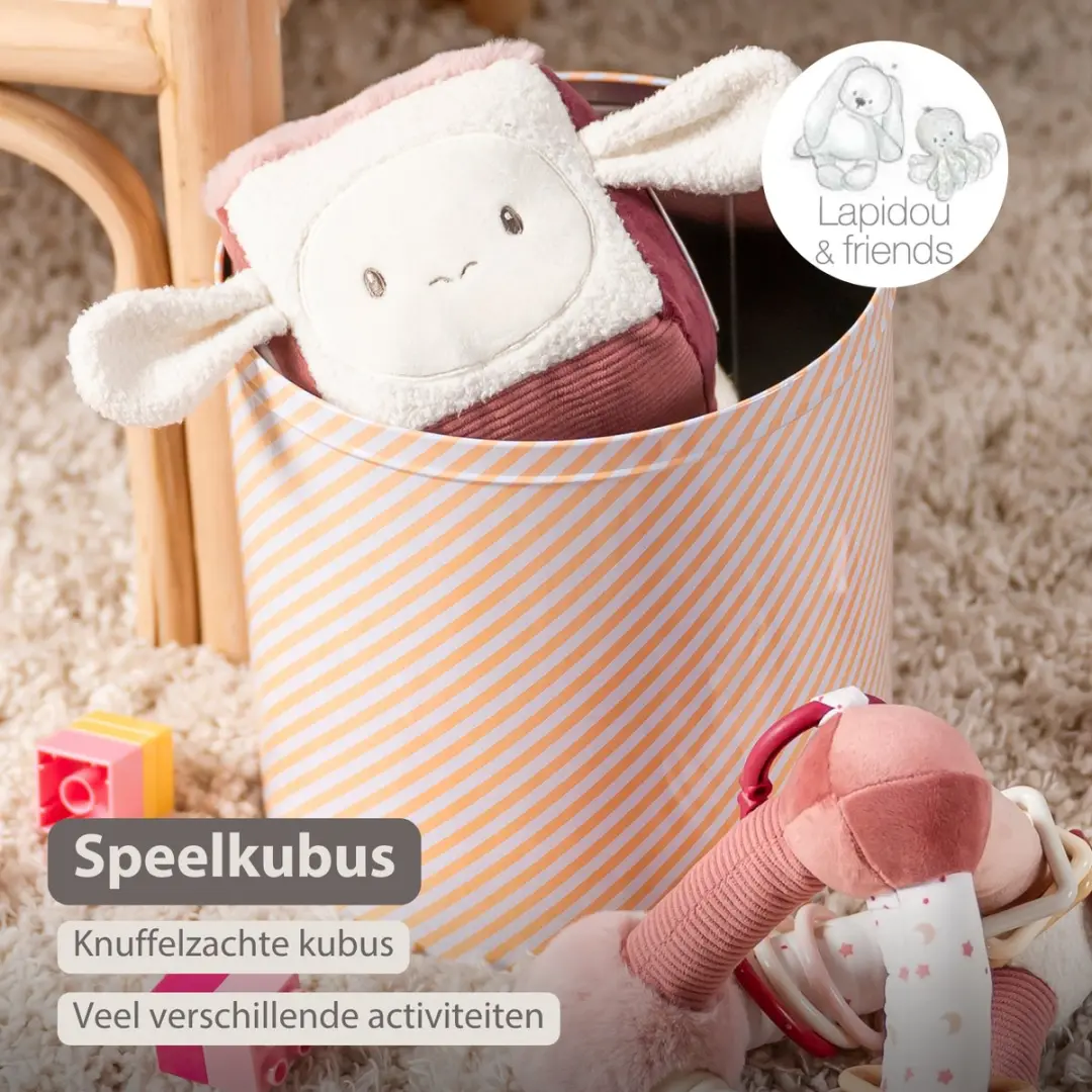 Nattou Lapidou Zachte Activiteitenkubus 18cm - Poederroze