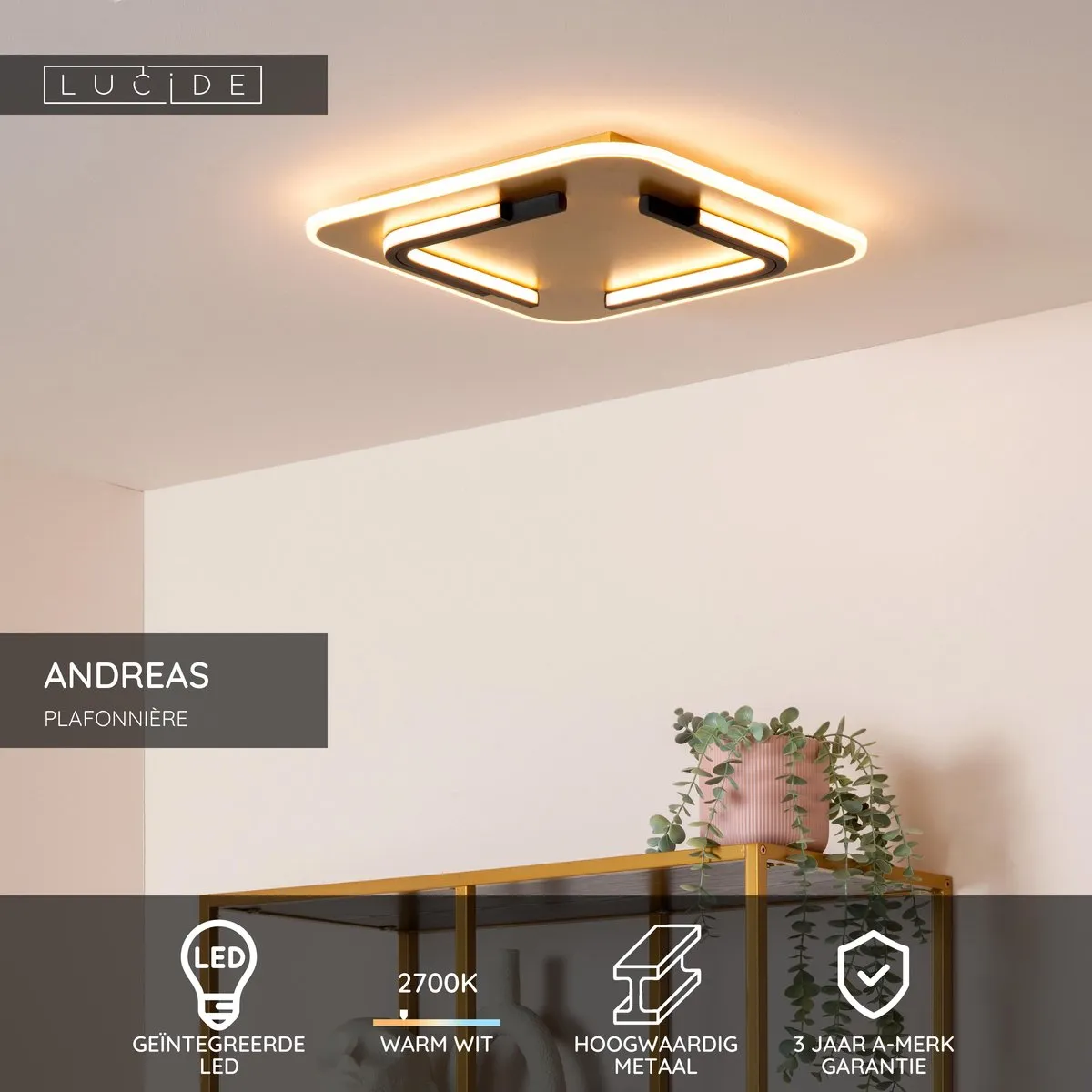 Lucide ANDREAS Plafonnière LED 30W 2700K - Mat Goud/Messing