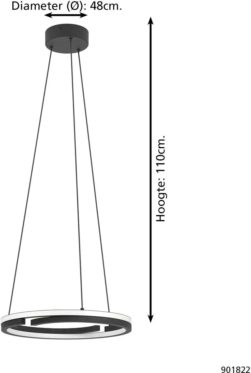 Eglo Mezzomonte Hanglamp - Ø48cm - Zwart/Wit - Dimbaar